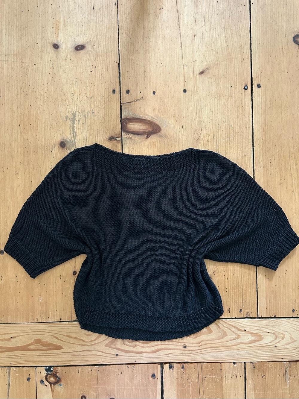 Women's Black Crochet Knit Short-Sleeve Sweater/ Cover up